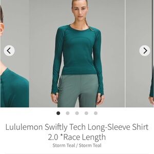 Lululemon Swiftly Tech Long Sleeve Shirt 2.0 *Race Length Storm Teal Sz 12 Rare